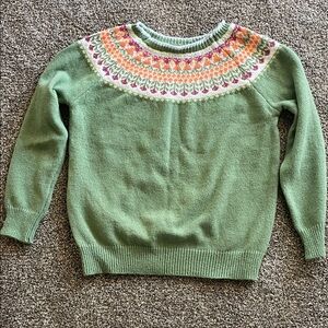 Chic Fair Isle Women's Crew Neck Sweater in Green